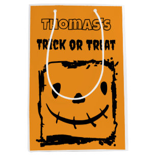 Personalized Halloween Pumpkin Face Trick or Treat Medium Gift Bag