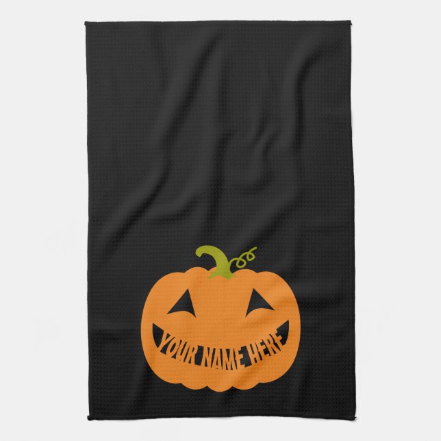 Personalized Halloween Pumpkin Kitchen Towel (Vertical)
