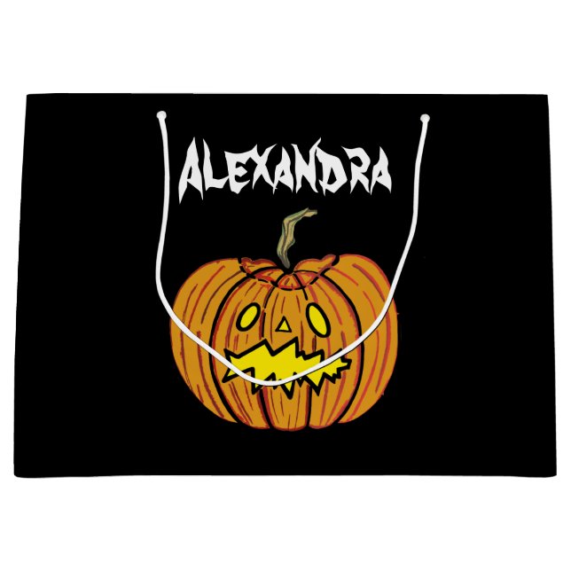 Personalized Halloween Pumpkin Large Gift Bag (Front)