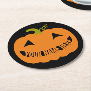 Personalized Halloween Pumpkin Round Paper Coaster