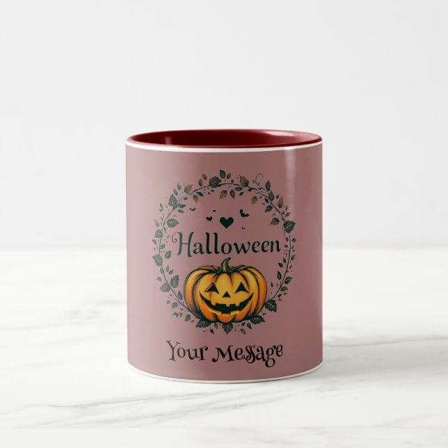 Personalized Halloween Pumpkin Wreath Two-Tone Mug (Center)