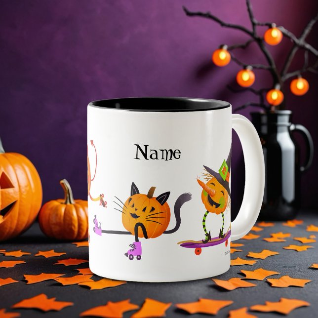 Personalized Halloween Roller Skate Pumpkins  Two-Tone Coffee Mug (Creator Uploaded)