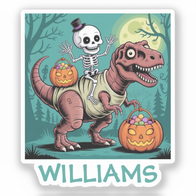 Personalized Halloween Skeleton Riding Dinosaur (Front)