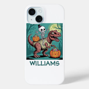 Personalized Halloween Skeleton Riding Dinosaur iPhone 15 Case