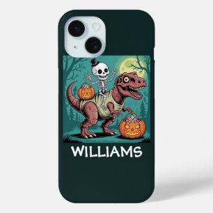 Personalized Halloween Skeleton Riding Dinosaur iPhone 15 Case