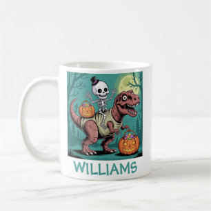 Personalized Halloween Skeleton Riding Dinosaur Coffee Mug