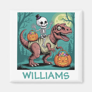 Personalized Halloween Skeleton Riding Dinosaur Magnet