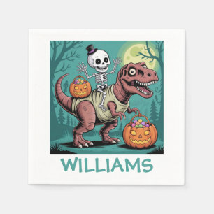 Personalized Halloween Skeleton Riding Dinosaur Napkin