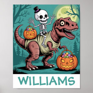 Personalized Halloween Skeleton Riding Dinosaur Poster