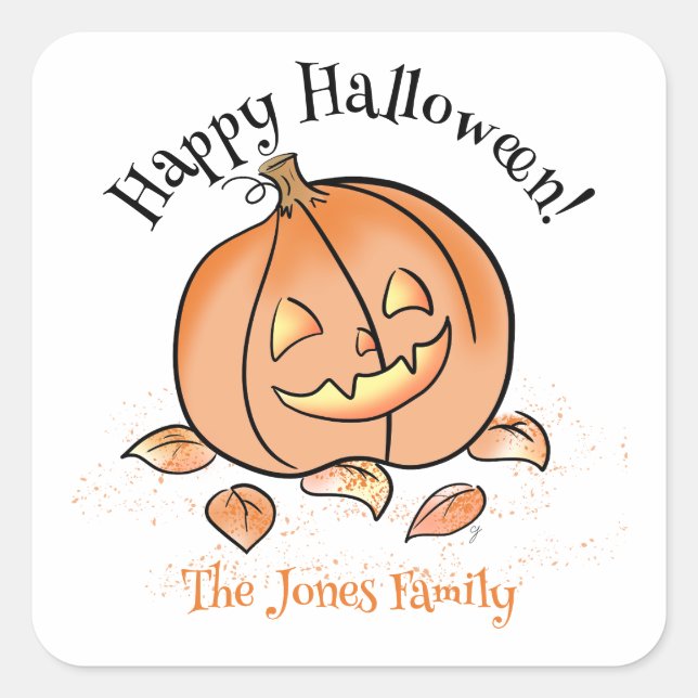 Personalized Halloween Sticker Cute Jack o Lantern (Front)