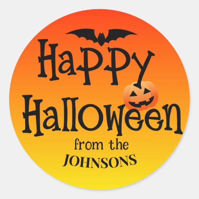 Personalized Halloween Stickers: Add Family Name  Classic Round Sticker (Front)