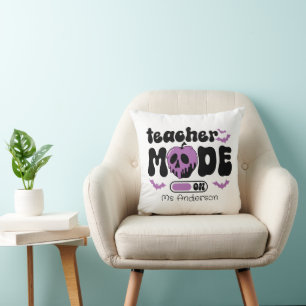 Personalized Halloween Teacher “Mode On” Apple Throw Pillow