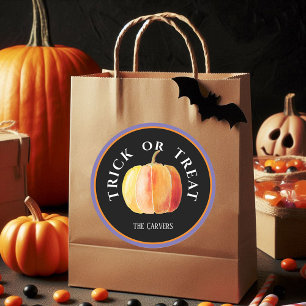Personalized, Halloween Trick or Treat w/Pumpkin Classic Round Sticker