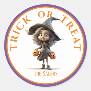 Personalized, Halloween Trick or Treat Witch Classic Round Sticker