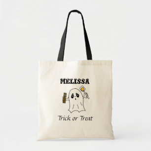 Personalized Halloween Trick or Treating Ghost Tote Bag