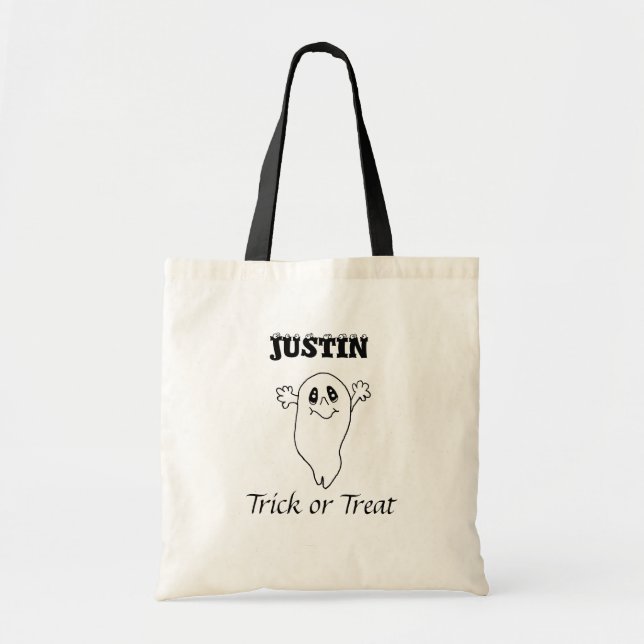Personalized Halloween Trick or Treating Ghost Tote Bag (Front)
