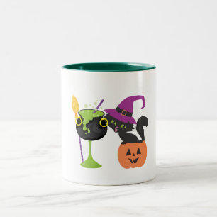 Personalized Halloween Witch Black Cat Coffee Mug