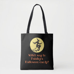 Personalized Halloween Witch Way Black Candy   Tote Bag