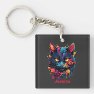 Personalized Halloween/Witch/Wizard/Goth Cat Keychain