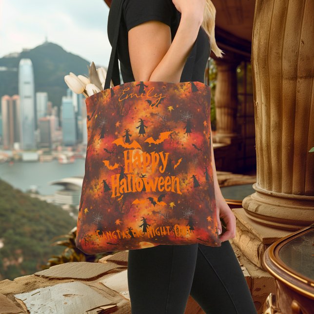 Personalized Halloween with Bats, Witches, & Moon Tote Bag (Creator Uploaded)