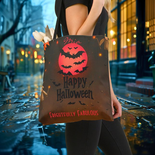 Personalized Halloween with scarecrows and bats Tote Bag (Creator Uploaded)
