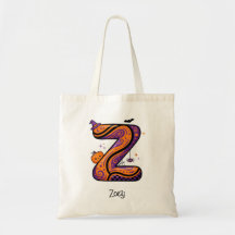 Personalized Halloween Z Initial Name Tote Bag