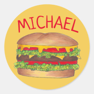 Personalized Hamburger Cheeseburger Burger Foodie Classic Round Sticker