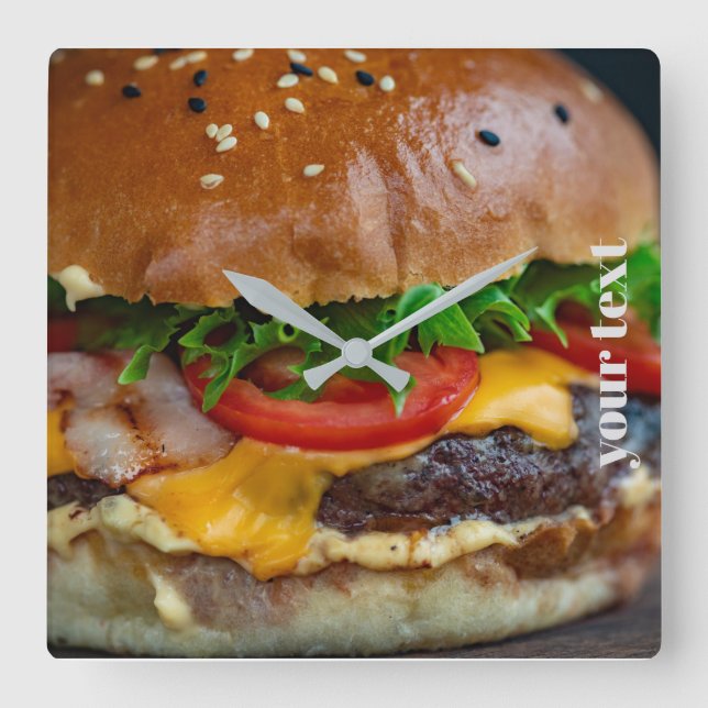 Personalized Hamburger Photo Acrylic Wall Clock (Front)