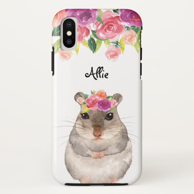 Personalized Hamster and Flowers Case-Mate iPhone Case (Back)