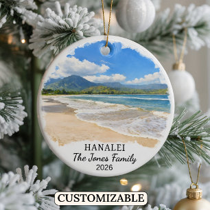 Personalized Hanalei Ornament, Custom Hawaii Ceramic Ornament