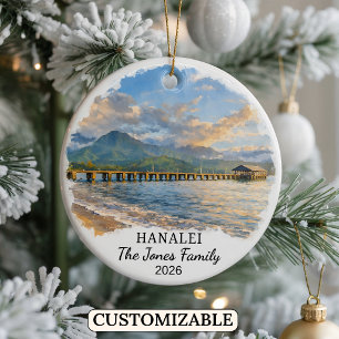 Personalized Hanalei Ornament, Custom Hawaii Ceramic Ornament