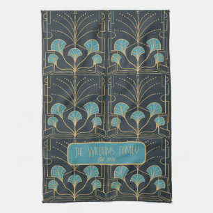 Personalized Hand drawn Art Deco Fountain Tile Kitchen Towel