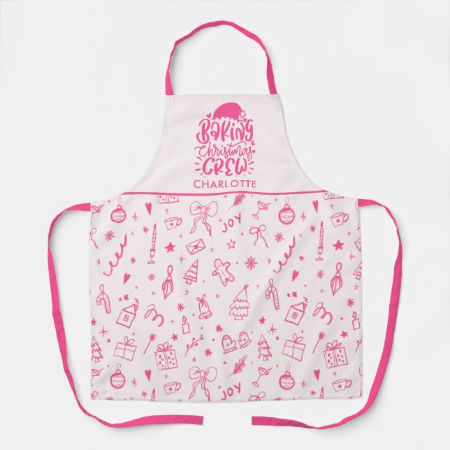Personalized Hand Drawn Baking Christmas Crew Apron (Front)