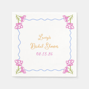Personalized Hand Drawn Chic Floral Bridal Shower Napkin