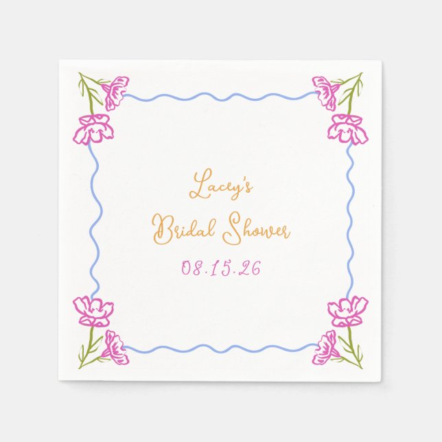 Personalized Hand Drawn Chic Floral Bridal Shower Napkin (Front)
