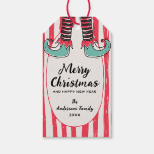 Personalized Hand Drawn Elf Sock Merry Christmas Gift Tags