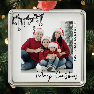 Personalized Hand Drawn Family Photo Christmas Metal Ornament