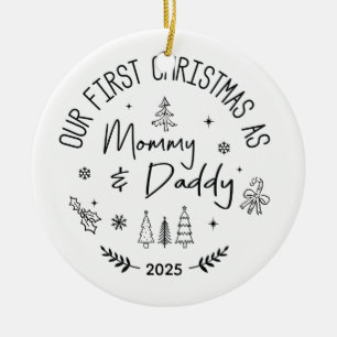 Personalized Hand Drawn First Christmas as Mom and Ceramic Ornament