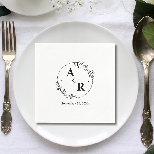 Personalized Hand Drawn Floral Wedding Initials Napkin (Creator Uploaded)