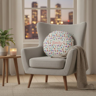 Personalized Hand-Drawn Folk Art Floral  Round Pillow