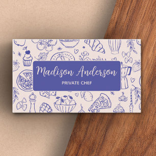 Personalized Hand Drawn Food QR Code Navy Blue Business Card