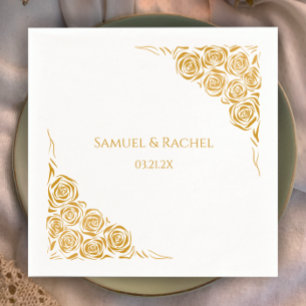 Personalized Hand Drawn Golden Roses Wedding Napkin