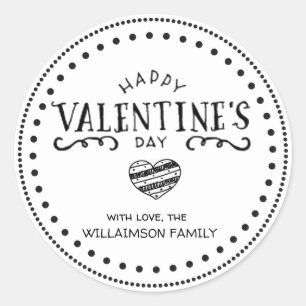 Personalized Hand-Drawn Happy Valentine's Day Classic Round Sticker