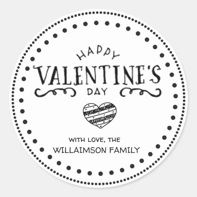Personalized Hand-Drawn Happy Valentine's Day Classic Round Sticker (Front)