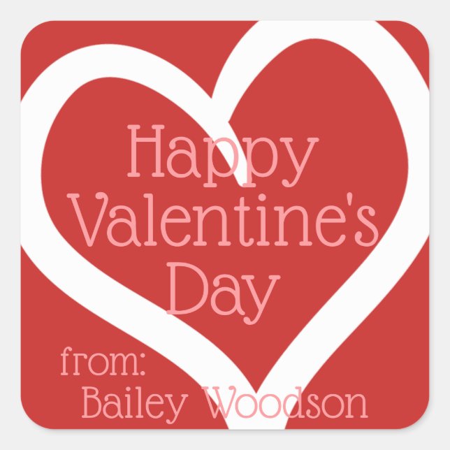 Personalized Hand-Drawn Heart Valentine From Square Sticker (Front)