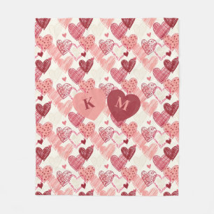 Personalized Hand Drawn Hearts Pattern Fleece Blanket