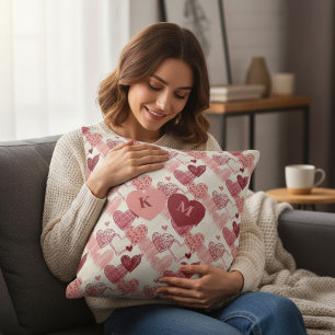 Personalized Hand Drawn Hearts Pattern Throw Pillow