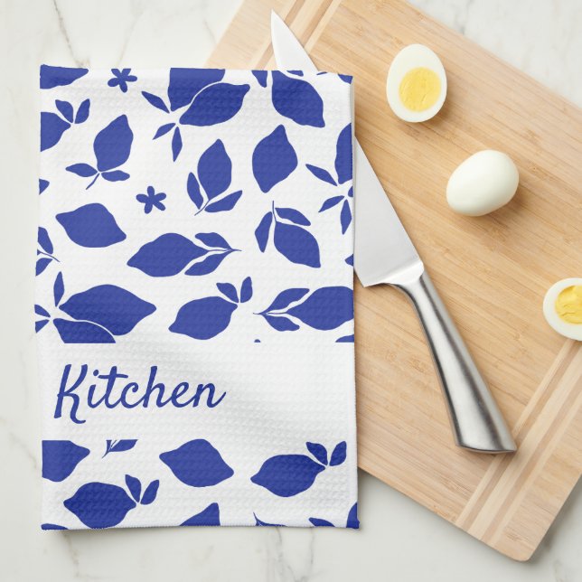 Personalized Hand Drawn Italian Blue Lemons  Kitchen Towel (Quarter Fold)