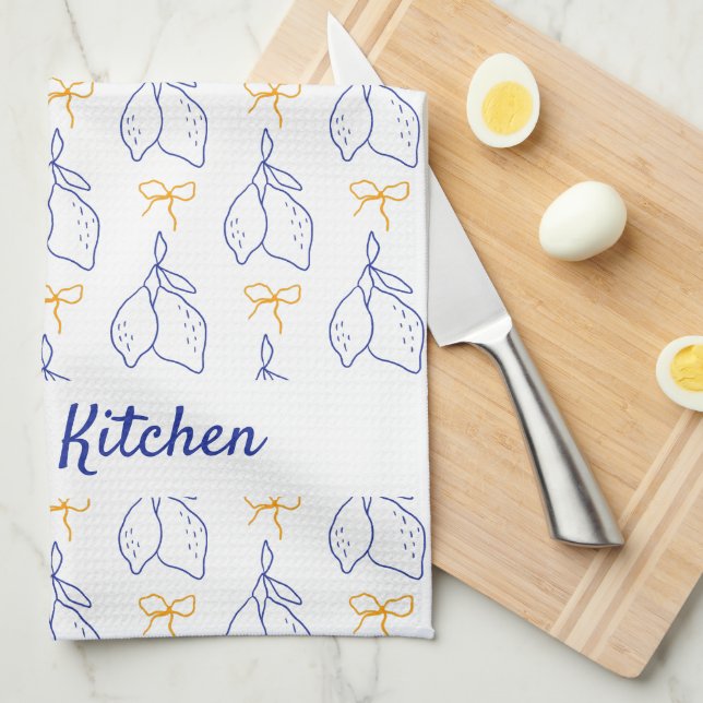Personalized Hand Drawn Italian Blue Lemons  Kitchen Towel (Quarter Fold)