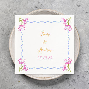 Personalized Hand Drawn Italian Floral Wedding Napkin
